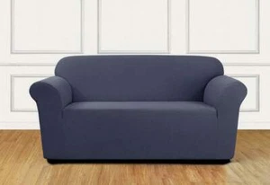 Sofa size stretch slipcover leaf texture By sure fit storm blue - Picture 1 of 1