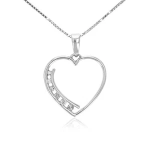 1/10 ct Diamond Pendant Necklace for Women .925 Sterling Silver Heart 0.80 Inch - Picture 1 of 5