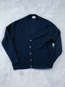 Cárdigan Bound Recortado Azul Marino Waffle Para Hombre Grande Lana Abotonada - Imagen 1 de 7