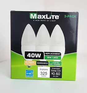 MaxLite® LED Candle Bulbs 5W (40W) 2700K Soft White 325 Lumens (3pk) - NEW - Picture 1 of 4