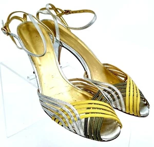 J. Crew-Sandale Damengröße 7,5 silber metallic Leder Knöchelriemen Absatzschuh Italien - Bild 1 von 9