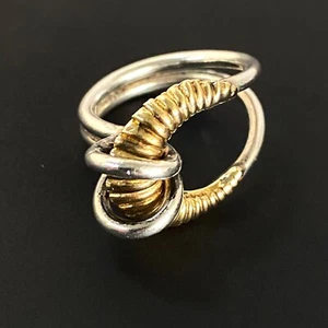 Vintage Modernist Designer G R Sterling Silver 925 14kt 14k gold ring size 7 - Picture 1 of 12