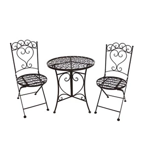Gartentisch mit 2 Stühlen Curly Braun Sitzgruppe Metall Garten Nostalgisch HTI-L - Bild 1 von 1