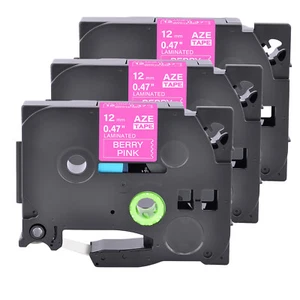 3PK 12mm White on Berry Pink Label Tape TZ-MQP35 For Brother P-Touch PT-1100/11Q - Picture 1 of 12