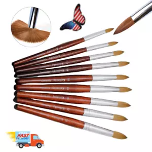 NUOVI PENNELLI PER UNGHIE LEGNO ACRILICO Kolinsky 8-22 taglie spazzola nail art morbida liscia US~ - Foto 1 di 22