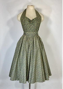Vintage 1950's homemade OOAK 2-pc DITSY cotton Halter top & circle skirt set - Picture 1 of 12