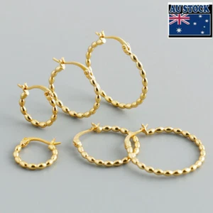 Woman REAL S925 Sterling Silver Oval Bead Huggie Hoop Earring Clip One Pair - Picture 1 of 11