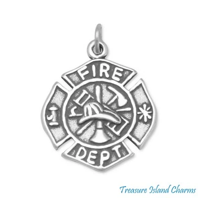 Berloque de prata esterlina 925 emblema logotipo do Corpo de Bombeiros cruz de Malta bombeiro - Imagem 1 de 3