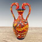 11.4" Song Dynasty Ding Kiln Porcelain Red Colour Phoenix Double Dragon Ear Vase