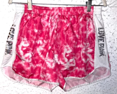 VICTORIA SECRET PINK Campus Running Shorts Sport SEQUIN BLING Tie Dye Mesh Lined - Image 1 of 4