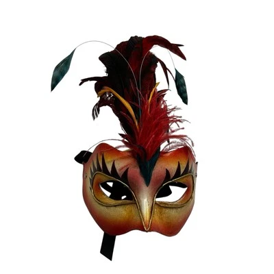 Cirque Du Soleil Feathered Mask Fire Bird Hand Made Italy Franco Cecamore - Image 1 of 4
