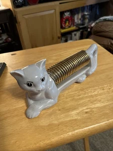 Cat Letter Holder Desk Ceramic Brass Recipe Card Paper Office Mid Century - Picture 1 of 4