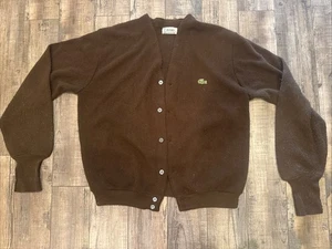 Vintage 1980s Izod Lacoste 100% Orlon Acrylic Brown Cardigan Sweater Men's XL - Picture 1 of 4
