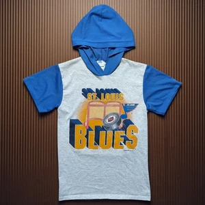 Vintage 90's St. Louis Blues Hooded T-Shirt Medium Gray Blue NHL Single Stitch - Bild 1 von 10
