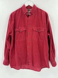 Camisa Canaria Vintage Abotonada Para Hombre Mediana Roja Pana Manga Larga Años 90 - Imagen 1 de 20