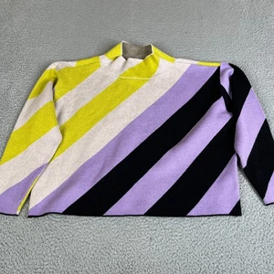 Anthro Maeve Sweater Womens S Purple Black Yellow Carys Stripe Mock Neck Top Mod - Picture 1 of 17