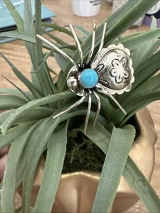 Sterling Navajo Spider Turquoise Tie Tack Or Pin - Picture 1 of 4