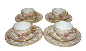 Set of 4 Trio Limoges Porcelain J Pouyat W Guerin Cup Saucer Plate Dresden Style - Picture 1 of 24
