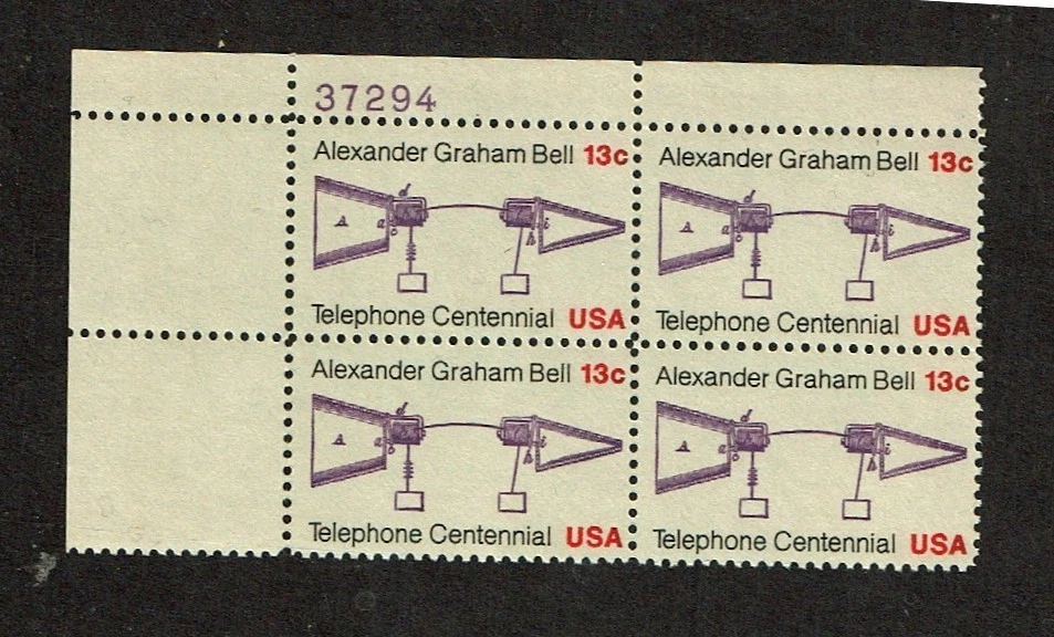 1976 U.S. Commem 13 Cent TELEPHONE BELL   Plt# Blk of 4  Sc#1683  M/NH/OG GEM! - Image 1 of 1