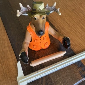 Deer Toilet Paper Holder Wearing His Orange Vest and Camo Hat - Picture 1 of 6