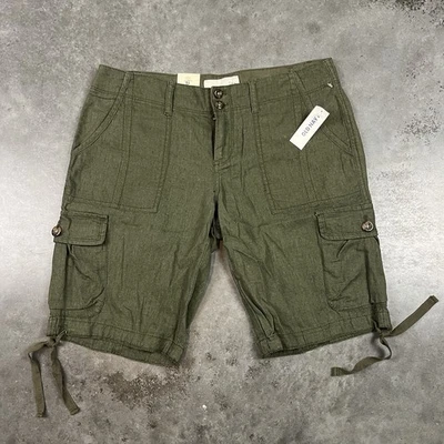 Old Navy Cargo Shorts Womens 6 Green Linen Blend NWT - Image 1 of 4