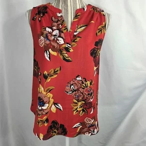 Dalia rot & bunt Blumendruck gekerbt/V-Ausschnitt ärmelloses Top Größe Small - Bild 1 von 9