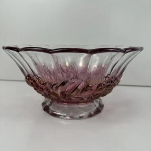 Art Deco Glass Footed Centerpiece Fruit Bowl Tulip Fluted Rim Cranberry - Picture 1 of 9
