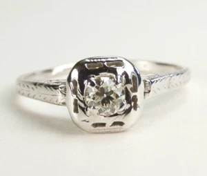 Antique 1920's Diamond Engagement Ring Size 6.25 UK-M 18KW EGL USA MFG LR Deco - Picture 1 of 14