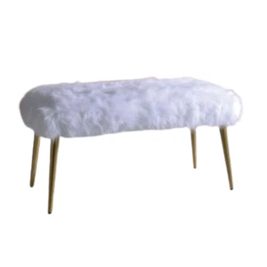 18" White and Gold Upholstered Faux Fur Bench - Picture 1 of 5