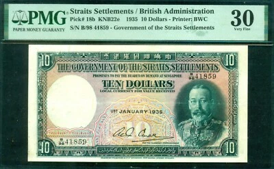 Straits Settlements British Administration 1935. 10 Dollars. P-18b PMG 30 - Image 1 of 2