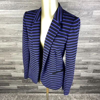 JUICY COUTURE Open Style Black & Blue Striped Blazer Jacket Women's Size Medium - Image 1 of 4