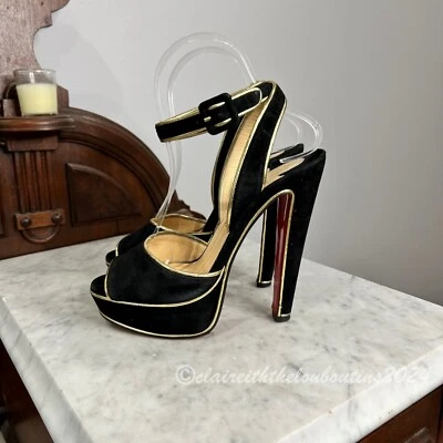 Christian Louboutin Loulou танец 140 черная замша сандалии каблуки размер 37 - Изображение 1 из 4