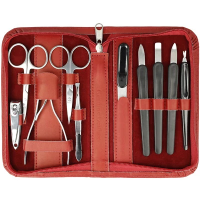 Nagelset Maniküre Pediküre Set 10 teilig Nagelschere Nagelzange Pinzette rot - Bild 1 von 4