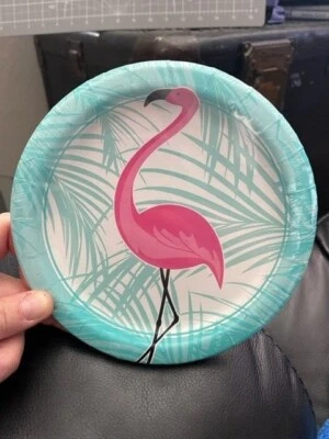 PLATOS DE PAPEL PEQUEÑOS FLAMENCO ROSA VERANO (8) ~ Suministros para fiesta de cumpleaños pastel playa Foto 1 de 2