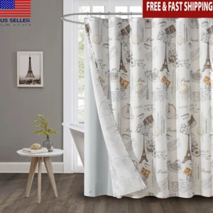 14 Piece Polyester Shower Curtain Set W/ Hooks & Liner Washable Durable New - Picture 1 of 6