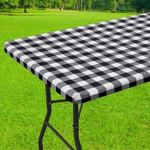 Smiry Rectangle Picnic Table Cloth, Elastic Waterproof Fitted Vinyl Tablecloth f - Picture 1 of 6