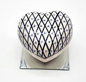 Rebul Accents Star Diamond Blue & White Hand Painted Portugal Ceramic Heart Dish - Picture 1 of 9