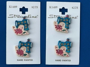 Vintage Streamline Shank Buttons Sewing Machine Hand Painted 2 NEW K1489 25mm - Picture 1 of 4