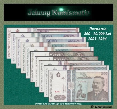 Romania complete set 200-10.000 Lei  UNC 1991-1994 - Image 1 of 4