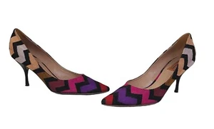 MISSONI Multicolor Zig Zag Print Hand-Loomed Textile Pointed Toe Pumps 40/US 10 - Picture 1 of 11