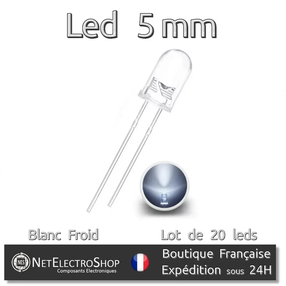 20x LEDs 5mm Blanches 16000mcd - Image 1 of 1