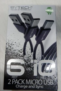 BYTECH 6FT & 10FT Andriod 2 pack Micro USB Charge and Sync Cable lightning - Picture 1 of 3