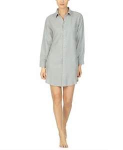 Lauren Ralph Lauren Brushed-Herringbone Sleepshirt Nightgown Gray- S - Picture 1 of 3