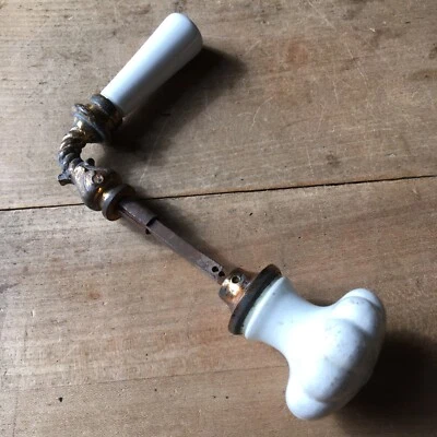 Antique FRENCH Porcelain Ceramic Brass Door Knobs Gilded Handles Levers Pulls - Image 1 of 4