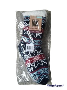Women's Warm MUK LUKS Cabin Socks "Navy Ivory" Non Slip Slippers Size L/XL NWT - Picture 1 of 4