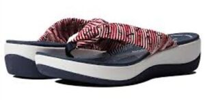 Clarks New Women's Arla Glison Red White Blue Nautical Comfort Sandals Size 9 