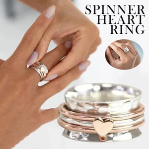 Spinning Rings Figet Spinner Women Rotate Freely Anti Stress Rings Anxiety Ring - Picture 1 of 16