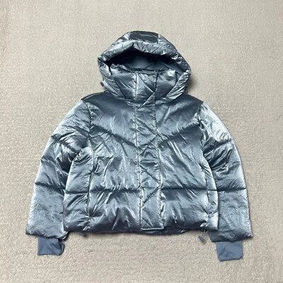 GAP Jacket Women Large Blue Coated PURE Short Puffer Cropped Coat Parka - Image 1 of 4