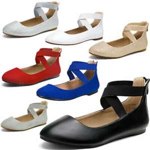 Damen-Ballerinas flach elastisch Knöchelriemen Slipper Halbschuhe Freizeitschuhe flache Schuhe - Bild 1 von 58
