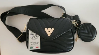 Valentino Orlandi Black Quilted Crossbody Purse V-3024 NWT MSRP $360 Italy - Image 1 of 4